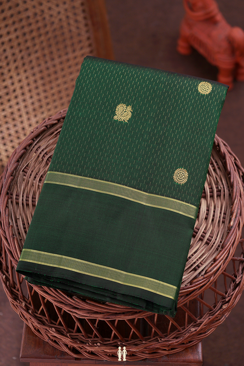 Kanchipuram Silk Saree In Green Along Stripes With Buttas