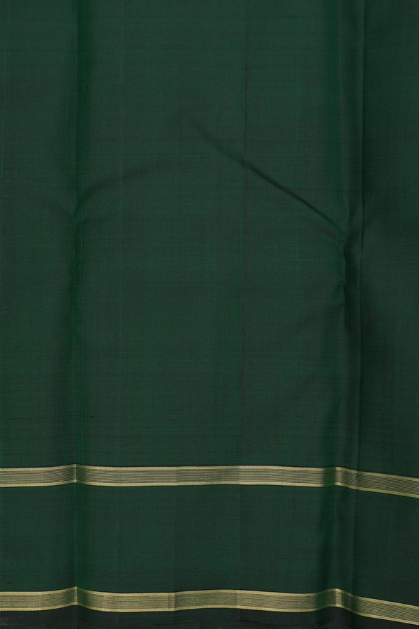Kanchipuram Silk Saree In Green Along Stripes With Buttas