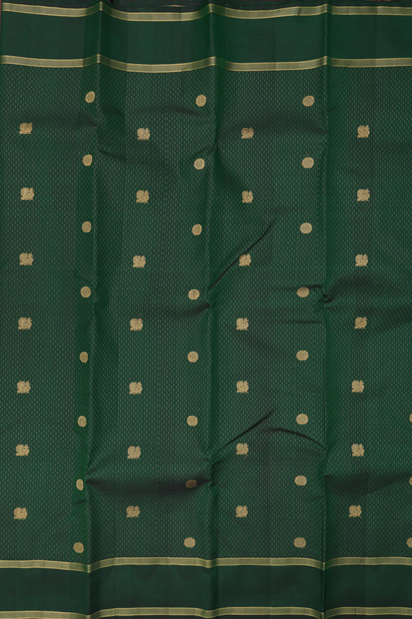 Kanchipuram Silk Saree In Green Along Stripes With Buttas