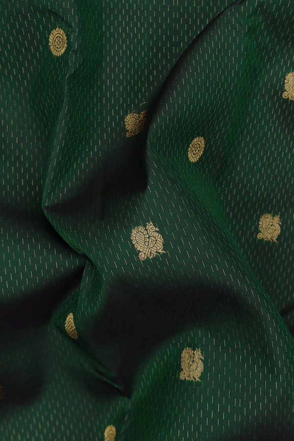 Kanchipuram Silk Saree In Green Along Stripes With Buttas