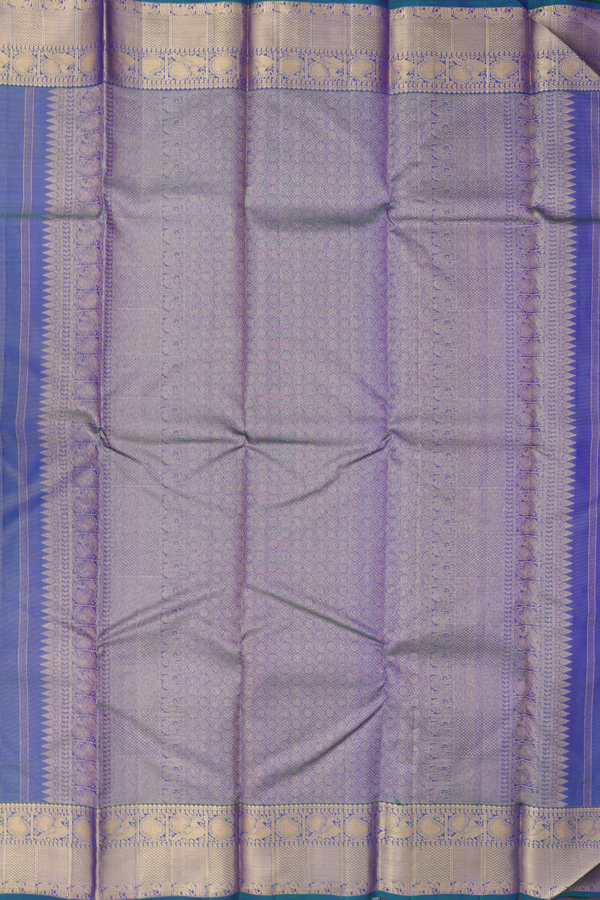 Kanchipuram Silk Saree In Blue With Stripes Along Buttas