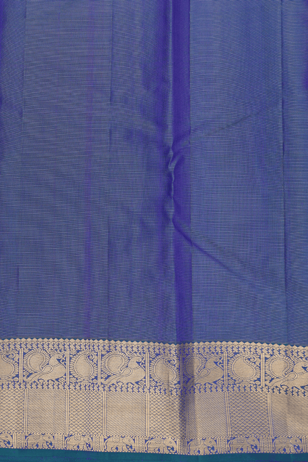 Kanchipuram Silk Saree In Blue With Stripes Along Buttas