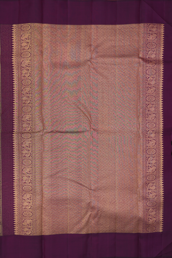 Kanchipuram Silk Saree In Deep Purple With Elephant Design
