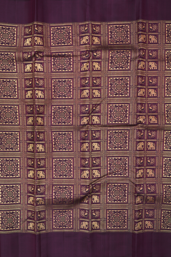 Kanchipuram Silk Saree In Deep Purple With Elephant Design
