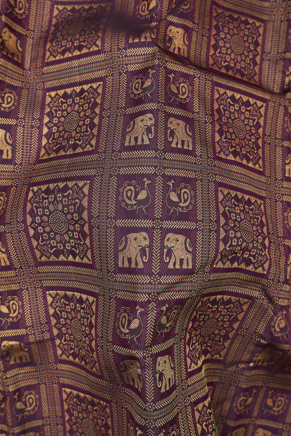 Kanchipuram Silk Saree In Deep Purple With Elephant Design