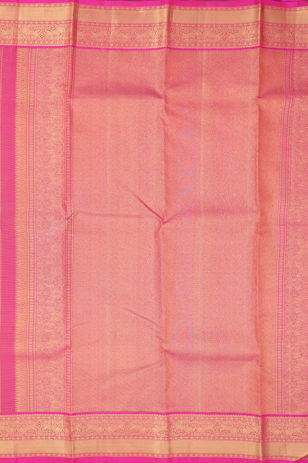 Kanchipuram Silk Saree In Green Along Stripes With Buttas