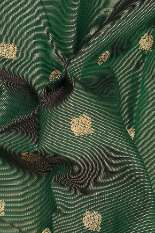 Kanchipuram Silk Saree In Green Along Stripes With Buttas