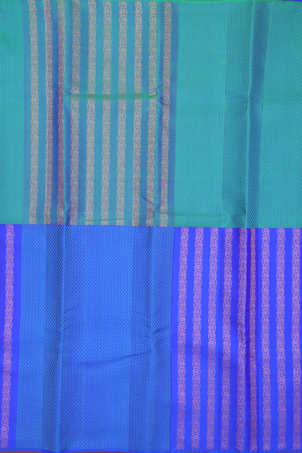 Kanchipuram Silk Saree In Green And Blue With Half And Half