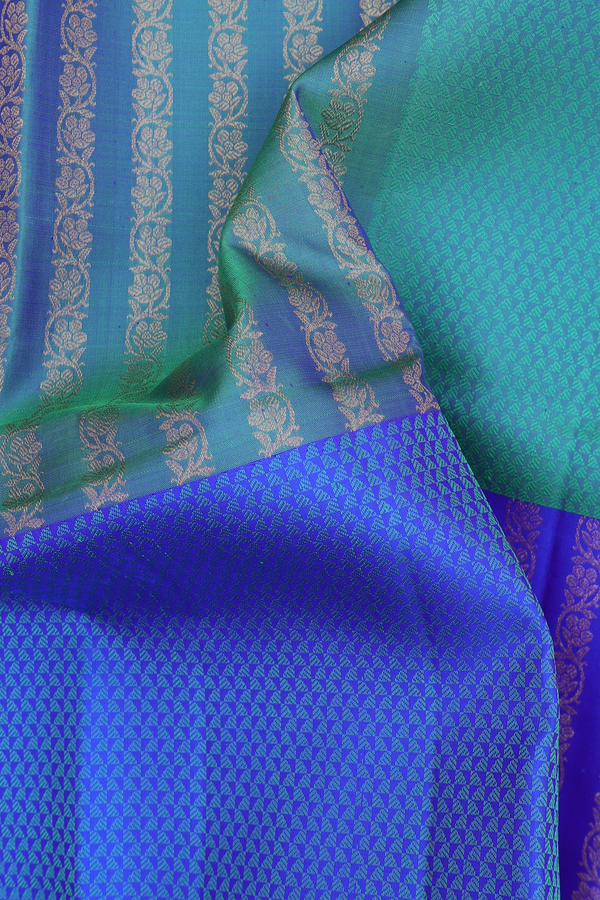 Kanchipuram Silk Saree In Green And Blue With Half And Half