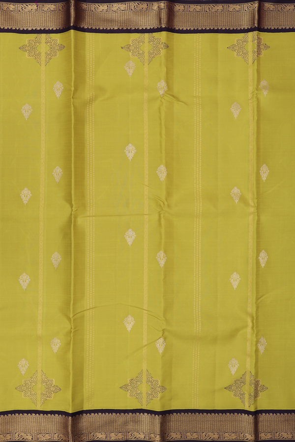 Kanchipuram Silk Saree In Pear Green Along Stripes With Buttas