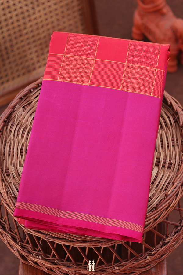 Kanchipuram Silk Saree In Orange With Checks Design