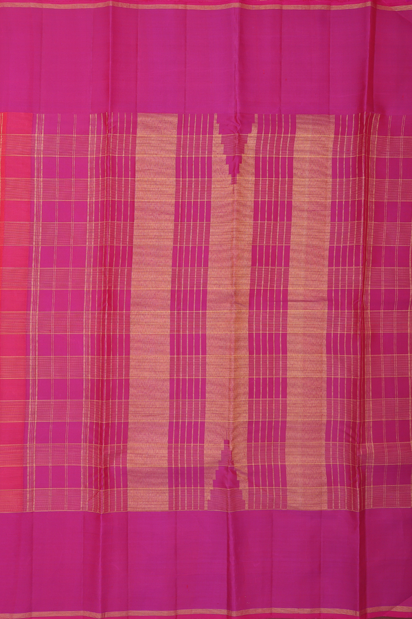 Kanchipuram Silk Saree In Orange With Checks Design