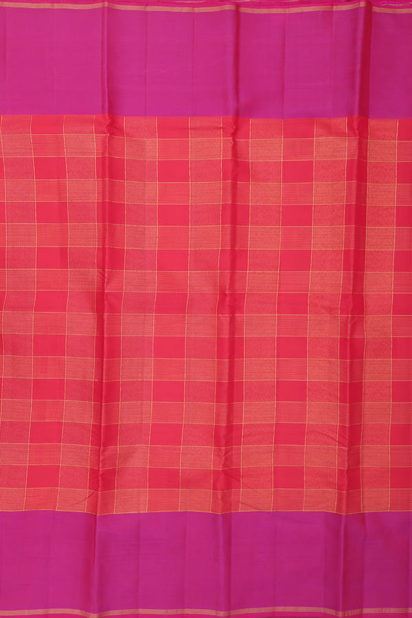 Kanchipuram Silk Saree In Orange With Checks Design