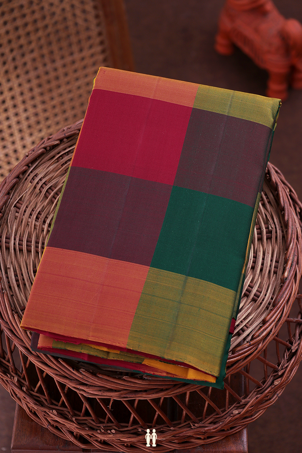 Kanchipuram Silk Saree In Multicolor With Checks Design