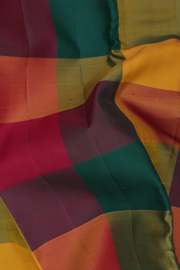 Kanchipuram Silk Saree In Multicolor With Checks Design