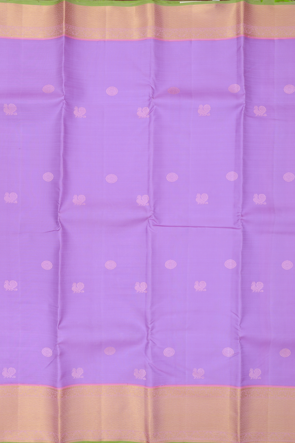 Kanchipuram Silk Saree In Lavender With Peacock Buttas