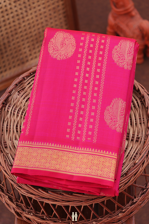 Kanchipuram Silk Saree Rani Pink Along Stripes With Buttas