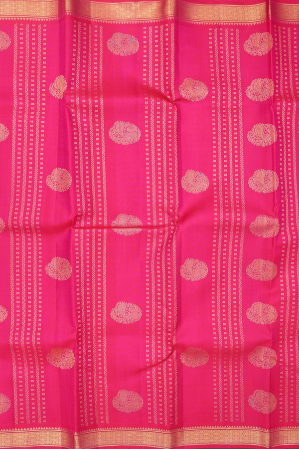 Kanchipuram Silk Saree Rani Pink Along Stripes With Buttas