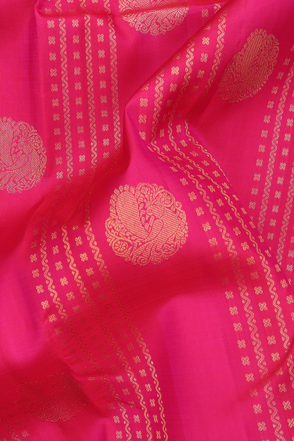 Kanchipuram Silk Saree Rani Pink Along Stripes With Buttas