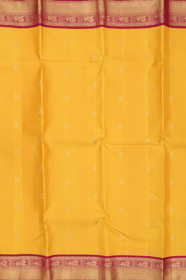 Kanchipuram Silk Saree In Honey Yellow With Paisley Buttas