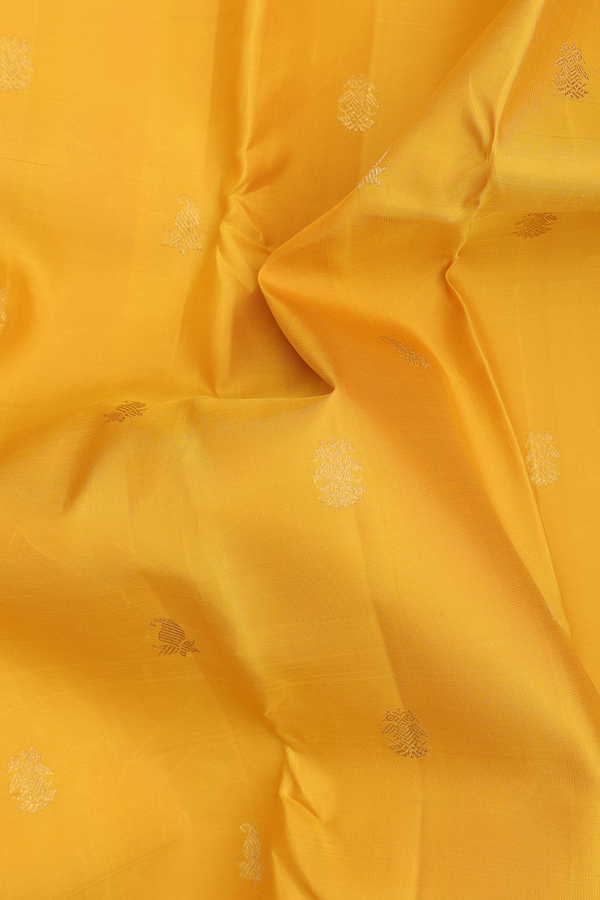 Kanchipuram Silk Saree In Honey Yellow With Paisley Buttas