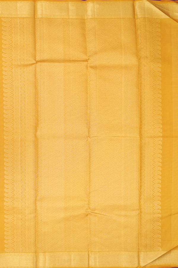 Kanchipuram Silk Saree In Yellow Along Checks With Buttas