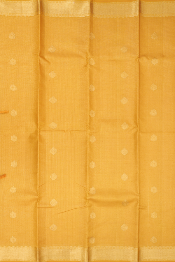 Kanchipuram Silk Saree In Yellow Along Checks With Buttas