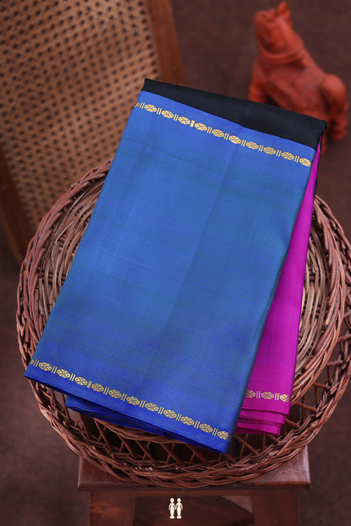 Kanchipuram Silk Saree In Black With Ganga Jamuna Border
