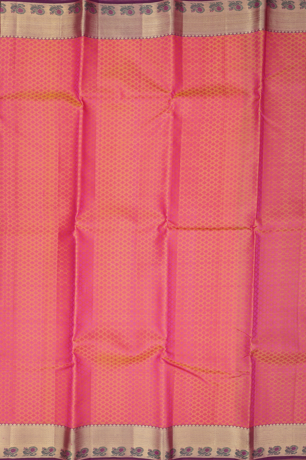 Kanchipuram Silk Saree In Coral Pink With Jacquard Pattern