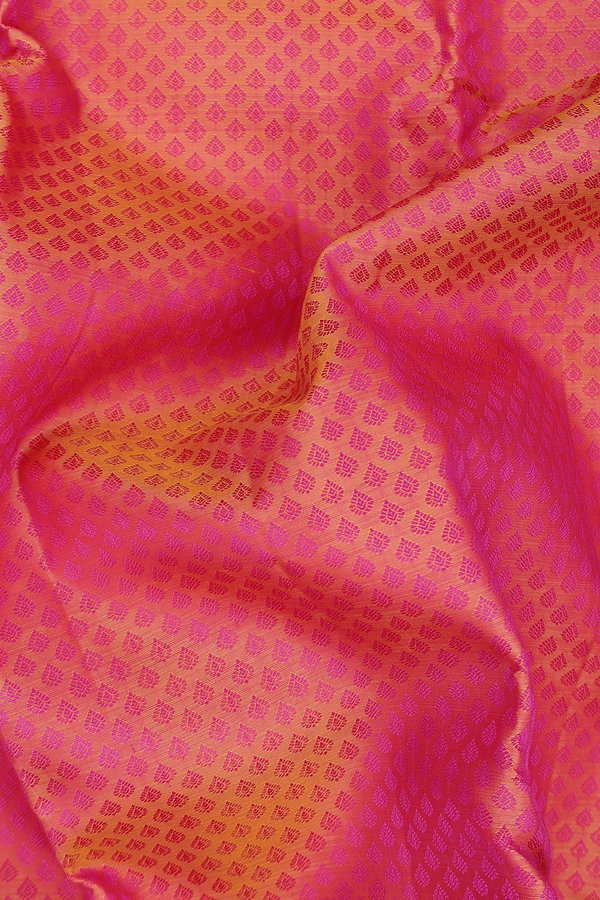Kanchipuram Silk Saree In Coral Pink With Jacquard Pattern