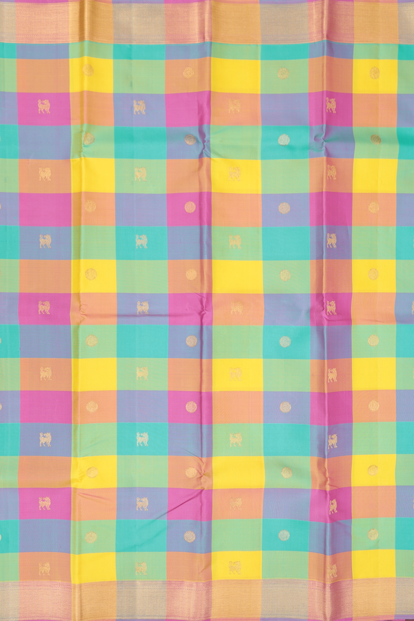 Kanchipuram Silk Saree In Multicolor With Checks Design