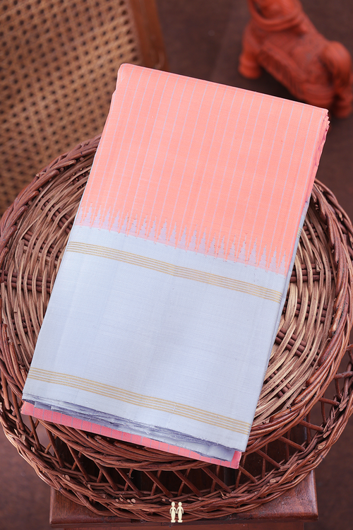 Kanchipuram Silk Saree In Peach With Checks Design
