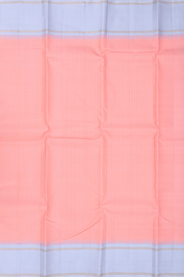 Kanchipuram Silk Saree In Peach With Checks Design