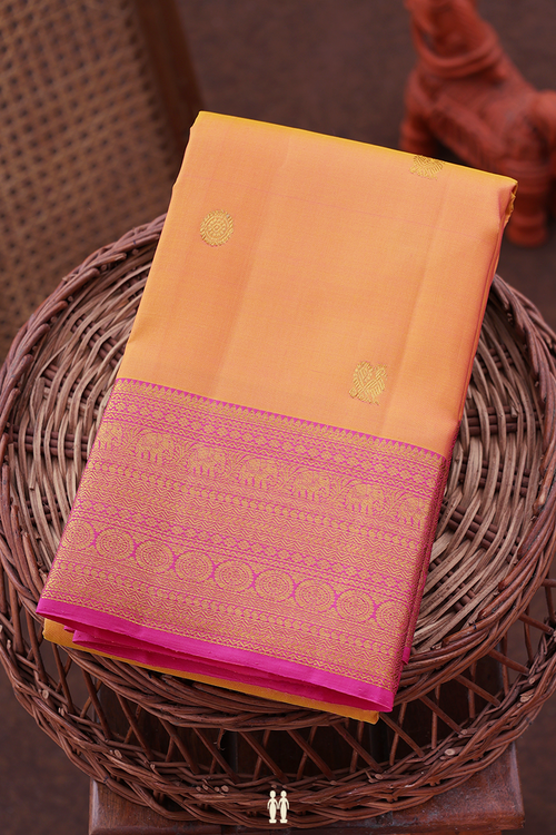 Kanchipuram Silk Saree In Dual Tone With Peacock Buttas