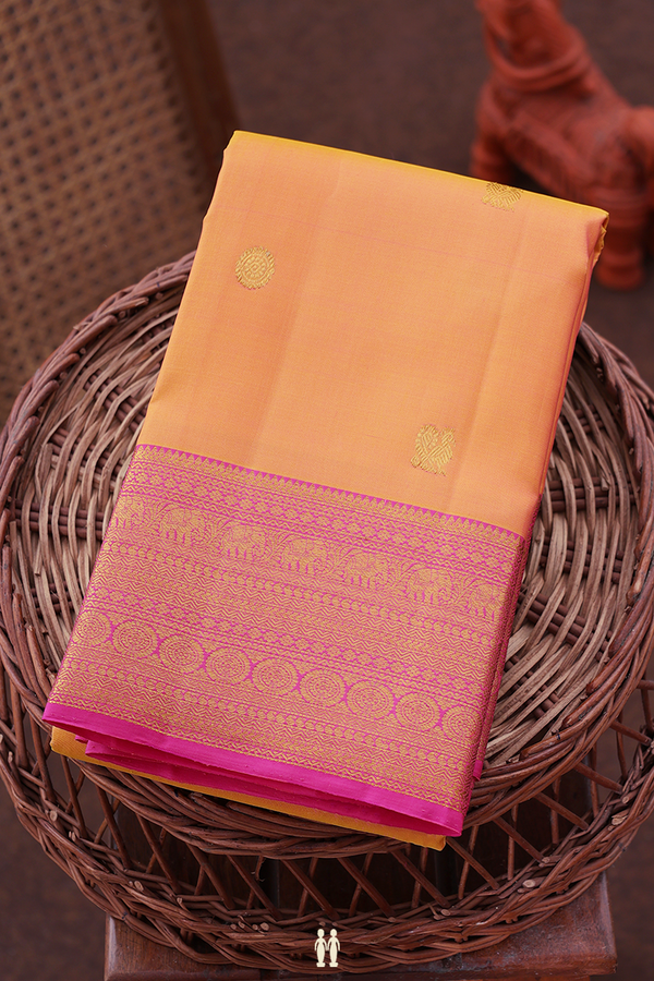 Kanchipuram Silk Saree In Dual Tone With Peacock Buttas
