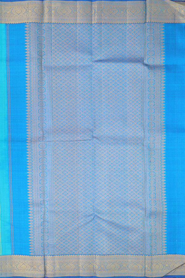 Kanchipuram Silk Saree In Bluish Green With Stripes Design