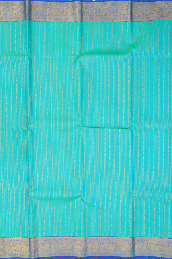 Kanchipuram Silk Saree In Bluish Green With Stripes Design