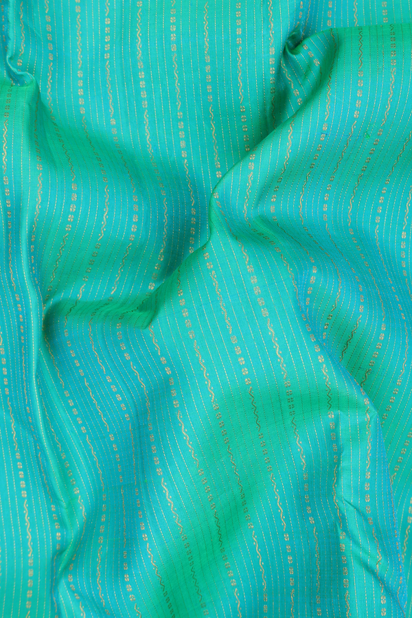 Kanchipuram Silk Saree In Bluish Green With Stripes Design