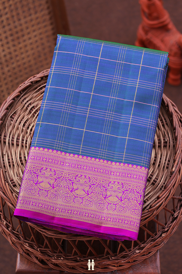 Kanchipuram Silk Saree In Dual Tone With Checks Design