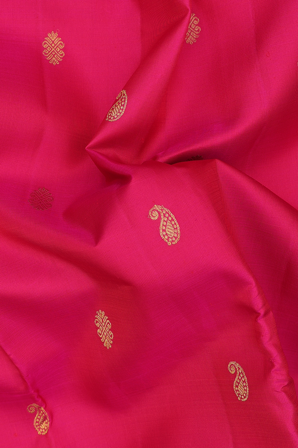 Kanchipuram Silk Saree In Rani Pink With Paisley Buttas