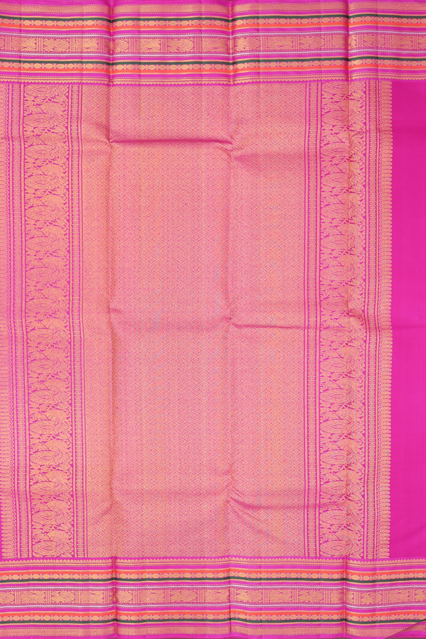 Kanchipuram Silk Saree In Cream Color With Peacock Buttas