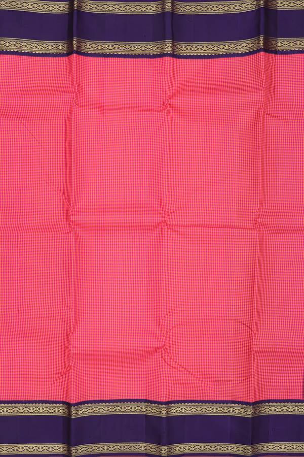 Kanchipuram Silk Saree In Orange And Magenta With Checks Design