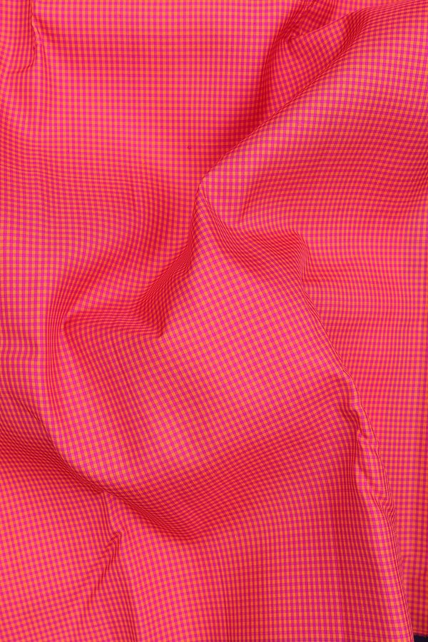 Kanchipuram Silk Saree In Orange And Magenta With Checks Design