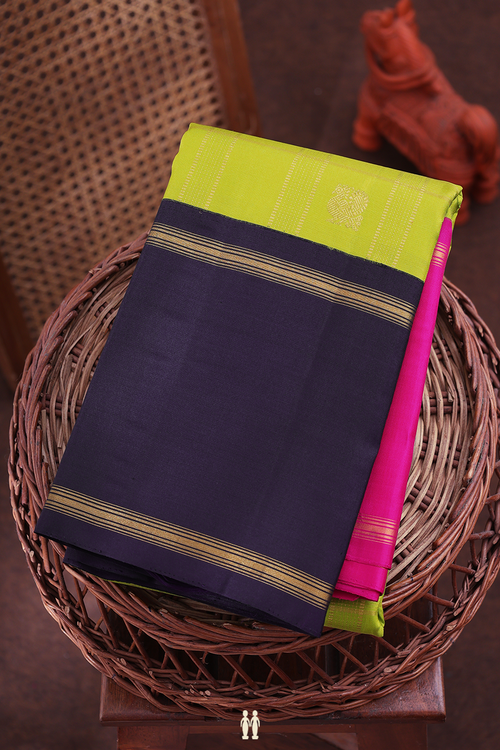 Kanchipuram Silk Saree In Pear Green With Checks Design