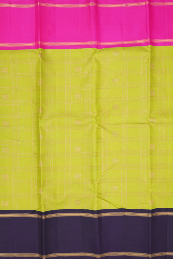 Kanchipuram Silk Saree In Pear Green With Checks Design