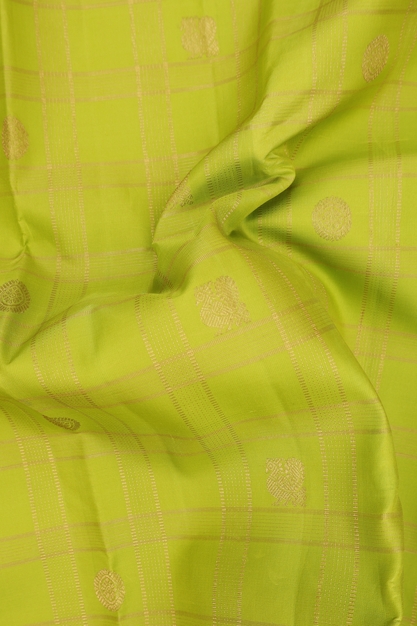 Kanchipuram Silk Saree In Pear Green With Checks Design
