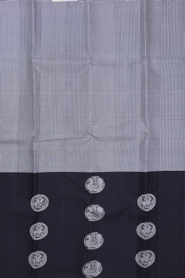 Kanchipuram Silk Saree In Black And White With Checks Design