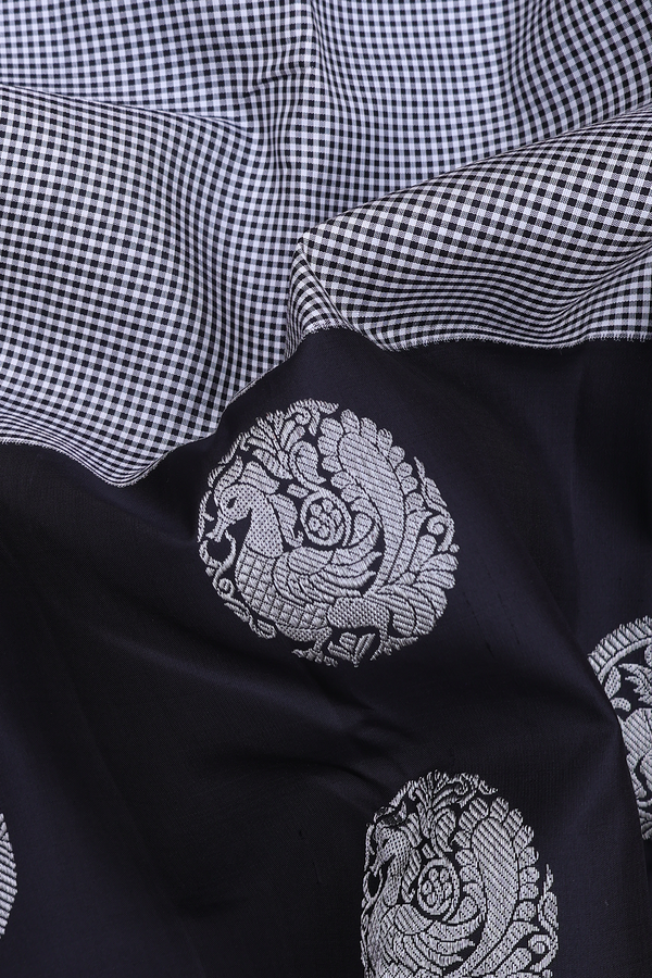 Kanchipuram Silk Saree In Black And White With Checks Design