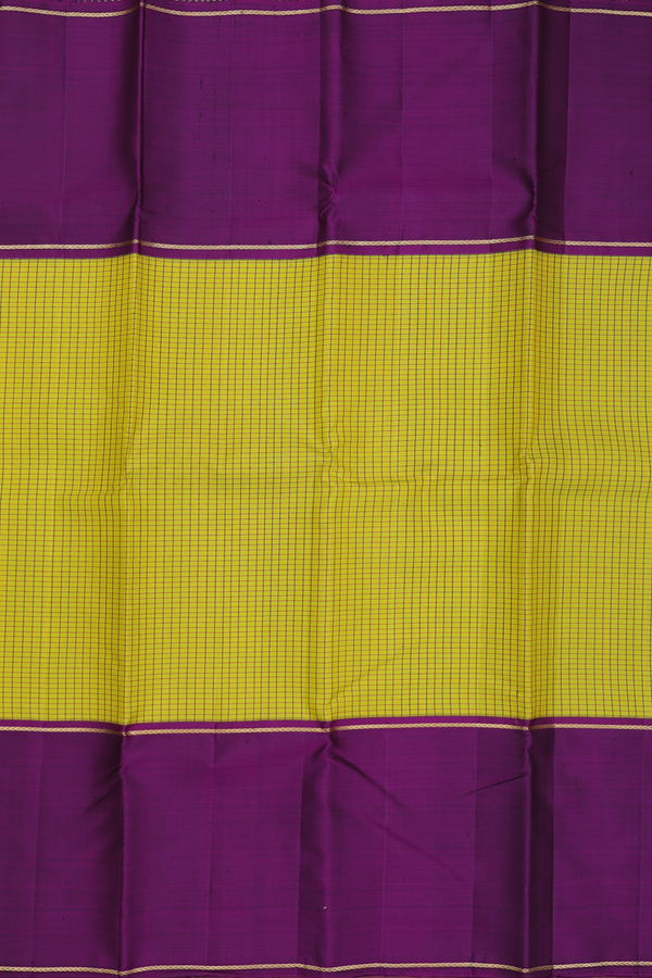 Kanchipuram Silk Saree In Sunflower Yellow With Checks Design