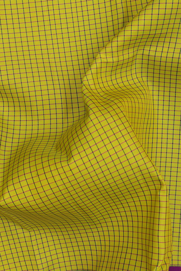 Kanchipuram Silk Saree In Sunflower Yellow With Checks Design